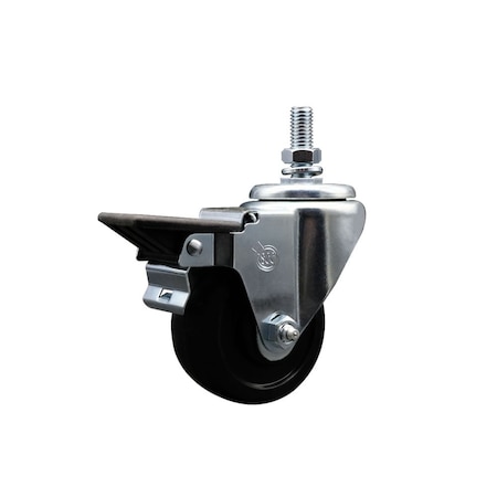 Service Caster 3 Inch Soft Rubber 12 Inch Threaded Stem Caster with Brake SCC-TS20S314-SRS-PLB-121315